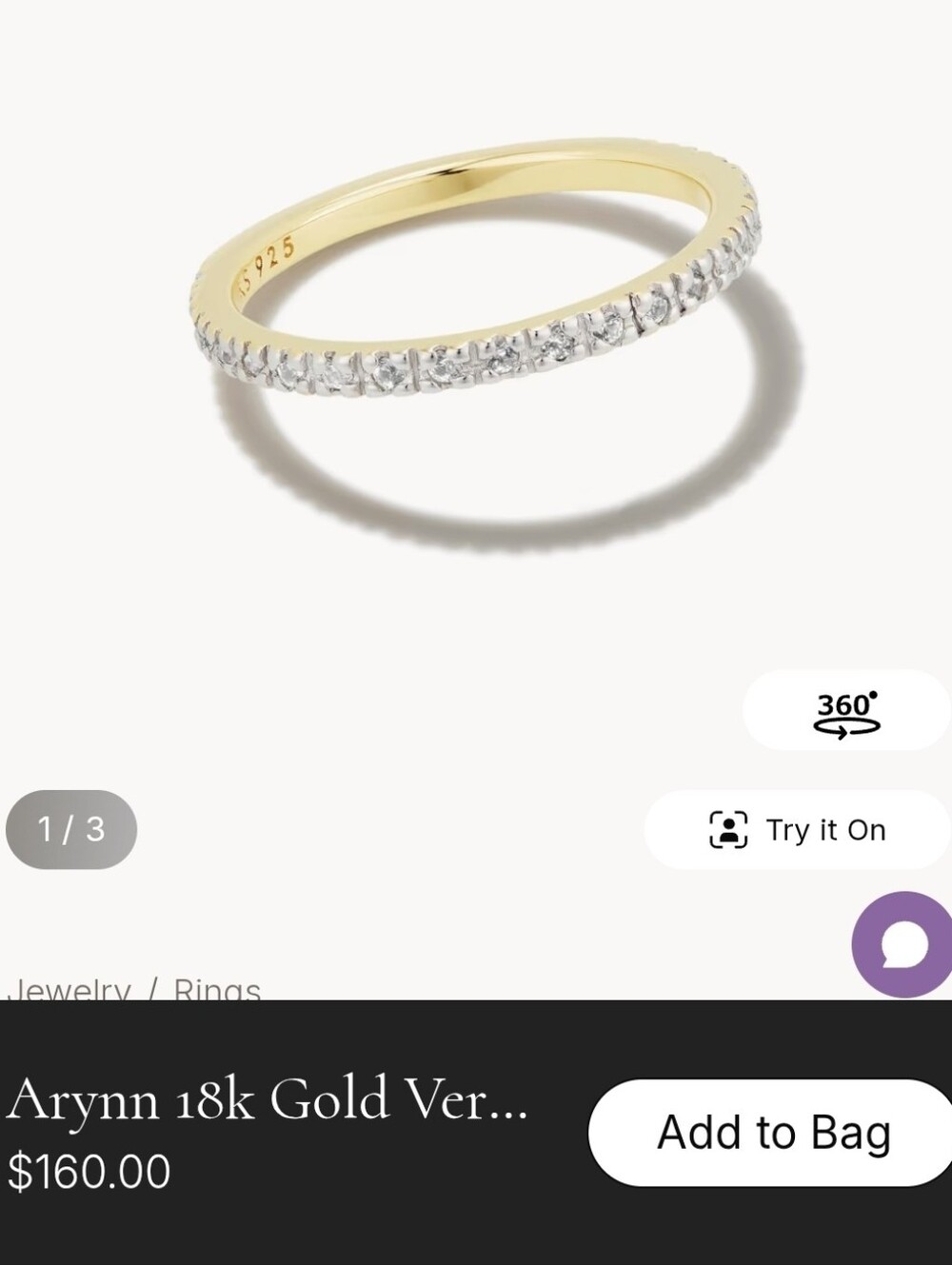 Kendra Scott 18k Gold Vermeil Band Stackable Ring With White Sapphires